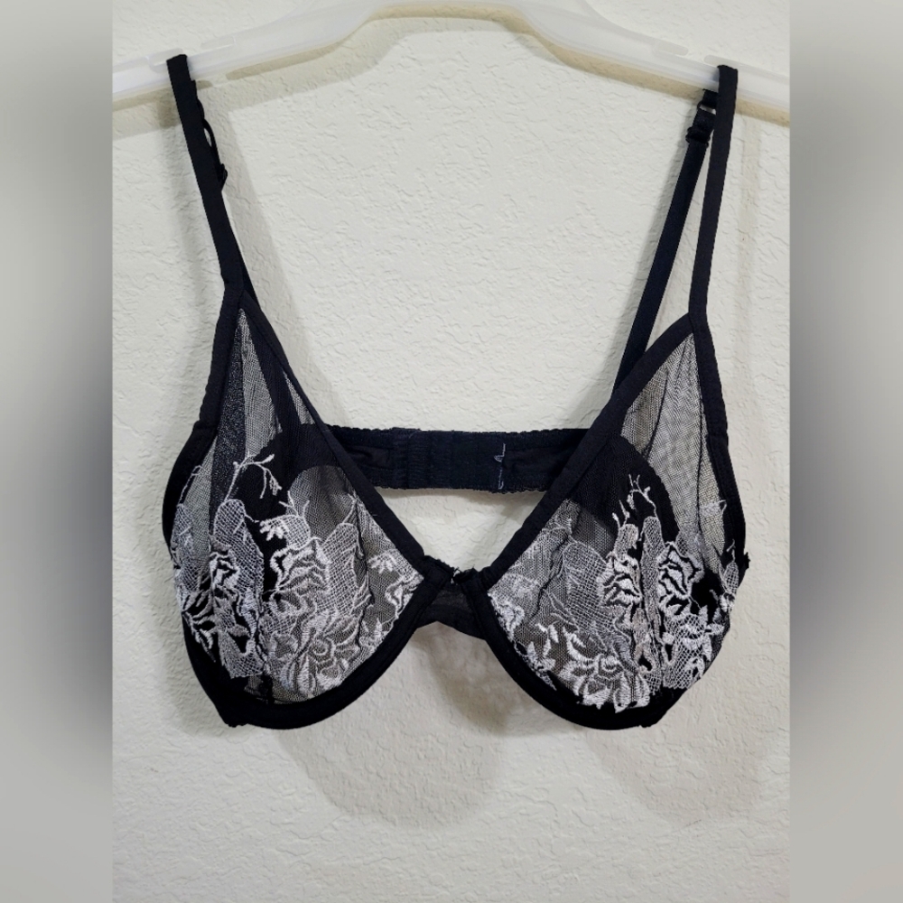 Sheer black lace floral bralette